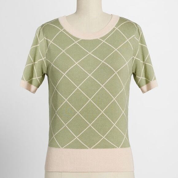 Modcloth x Bright & Beautiful Bella Summer Harlequin Jumper Sweater in Green - Picture 1 of 12